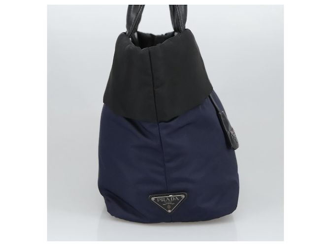PRADA Borsa a mano in nylon blu navy argento autentica ep6744 - vista 3