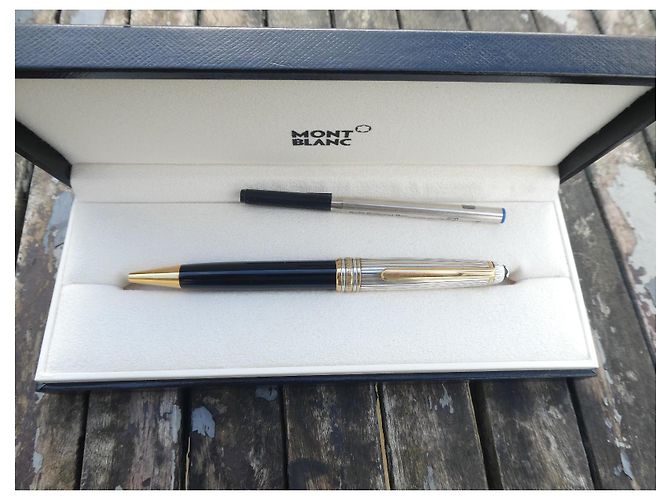 Montblanc Kugelschreiber mit Box und neuer mittlerer blauer Nachfüllung Silber Hardware - Ansicht 11