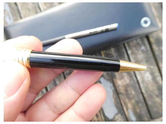 Montblanc Kugelschreiber mit Box und neuer mittlerer blauer Nachfüllung Silber Hardware - Ansicht 9