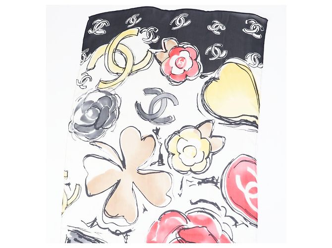 Chanel Seidenschal COCO Mark mit Blumenmuster Mehrfarben - Ansicht 2
