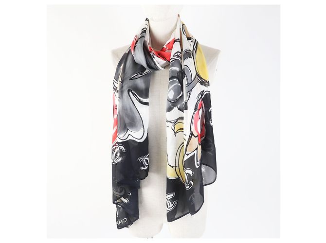 Chanel Seidenschal COCO Mark mit Blumenmuster Mehrfarben - Ansicht 5