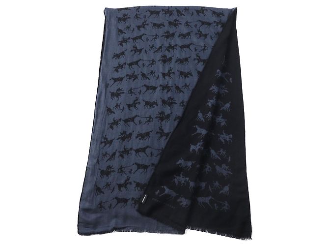 Hermès Sciarpa reversibile in seta cashmere con stampa di cavallo HERMES Nero - vista 3