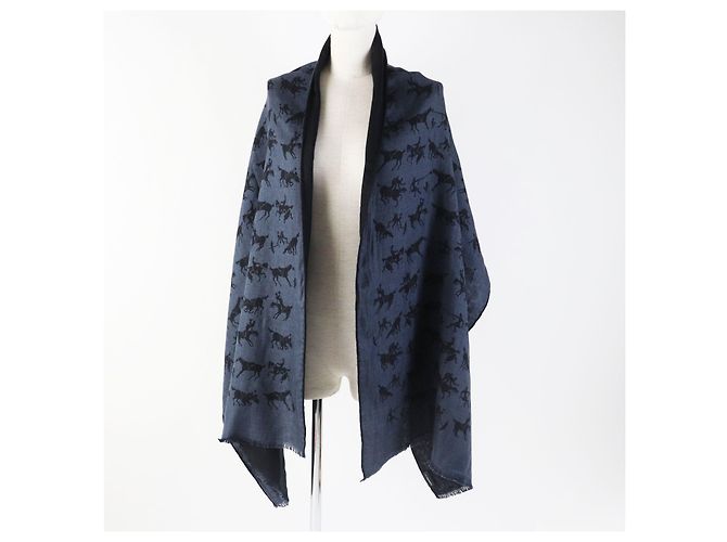Hermès Sciarpa reversibile in seta cashmere con stampa di cavallo HERMES Nero - vista 4