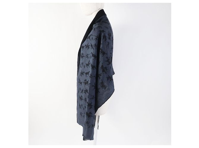 Hermès Sciarpa reversibile in seta cashmere con stampa di cavallo HERMES Nero - vista 5