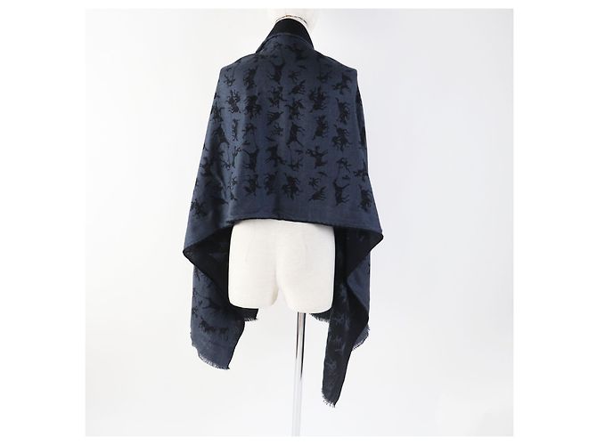 Hermès Sciarpa reversibile in seta cashmere con stampa di cavallo HERMES Nero - vista 6