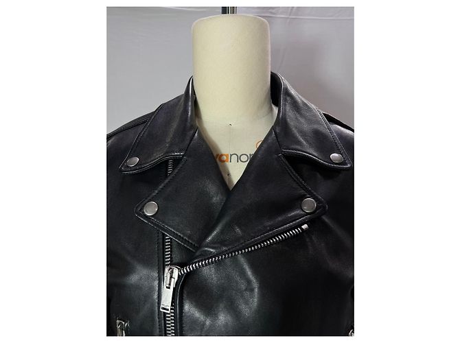 Giacca da motociclista slim-fit Saint Laurent in pelle nera - vista 10