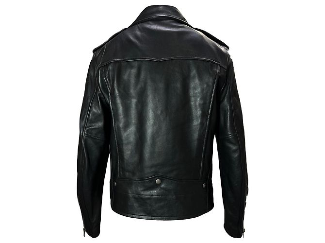 Giacca da motociclista slim-fit Saint Laurent in pelle nera - vista 3