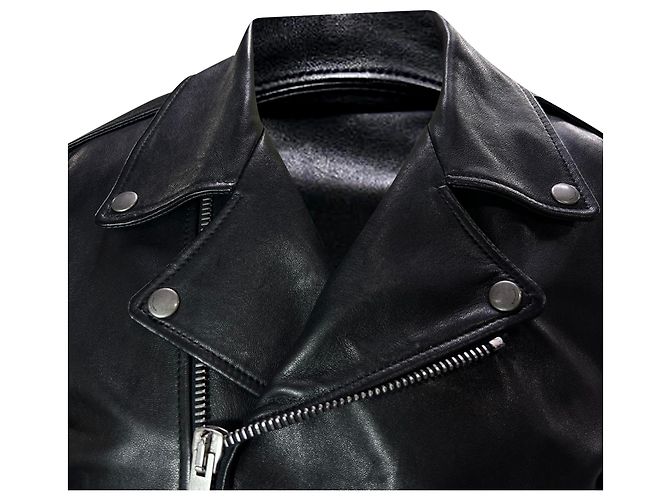 Giacca da motociclista slim-fit Saint Laurent in pelle nera - vista 4
