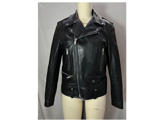 Giacca da motociclista slim-fit Saint Laurent in pelle nera - vista 7
