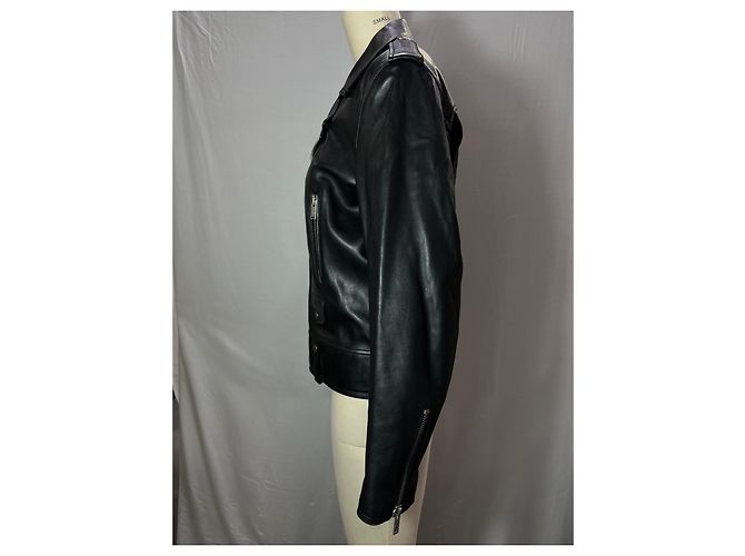 Giacca da motociclista slim-fit Saint Laurent in pelle nera - vista 8