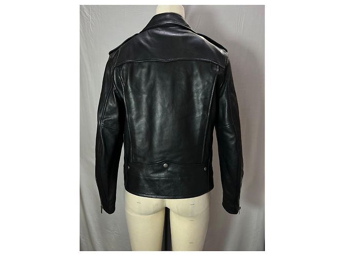 Giacca da motociclista slim-fit Saint Laurent in pelle nera - vista 9