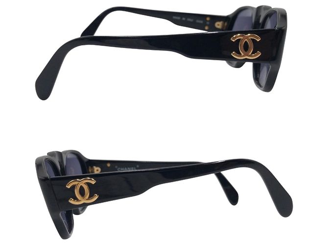 Chanel Vintage Coco Mark Square Sunglasses Black - view 5