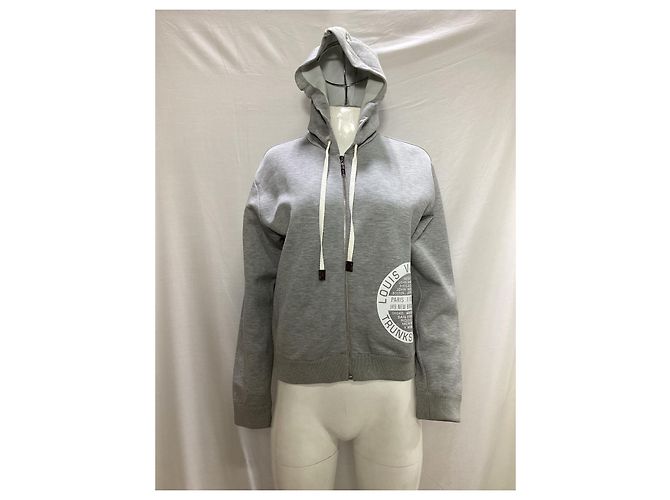 Felpa con zip Louis Vuitton Stamp in cotone grigio - vista 10