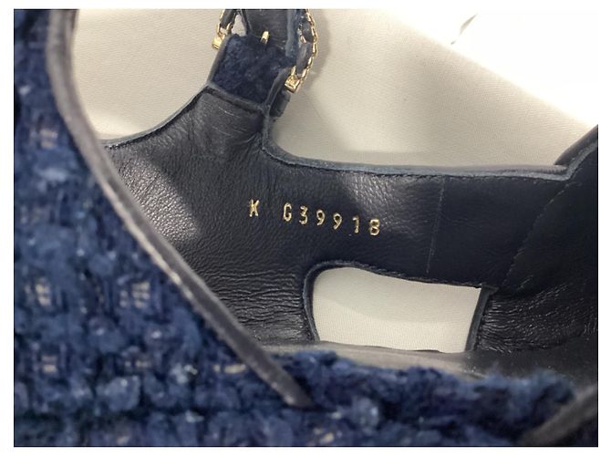 Timeless  Chanel CC Wedge Sandals in Blue Cotton Tweed - view 14