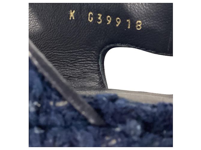 Timeless  Chanel CC Wedge Sandals in Blue Cotton Tweed - view 6