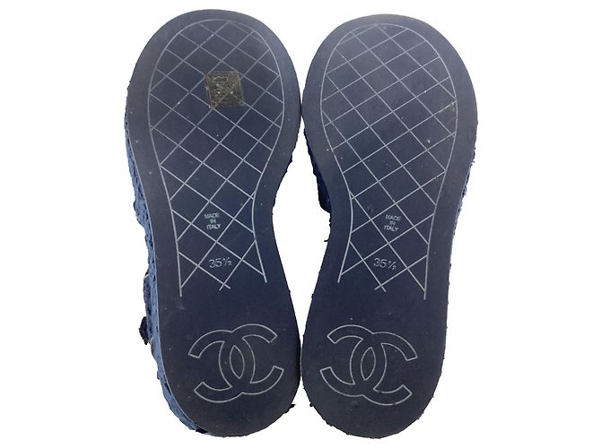 Timeless  Chanel CC Wedge Sandals in Blue Cotton Tweed - view 8