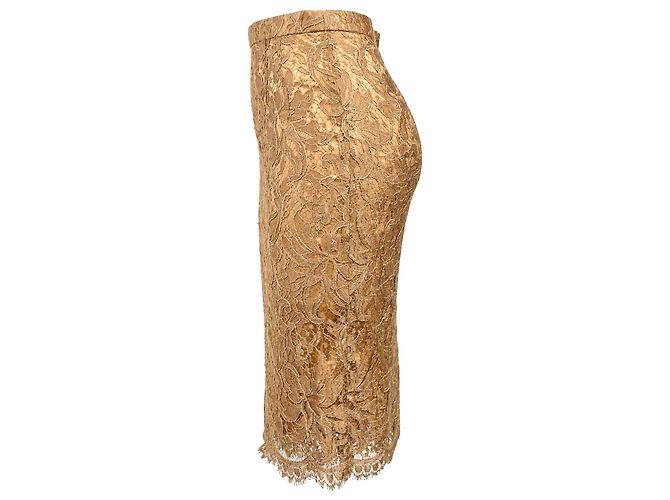 Falda lápiz midi en viscosa marrón con detalles de encaje Dolce & Gabbana Castaño - vista 2