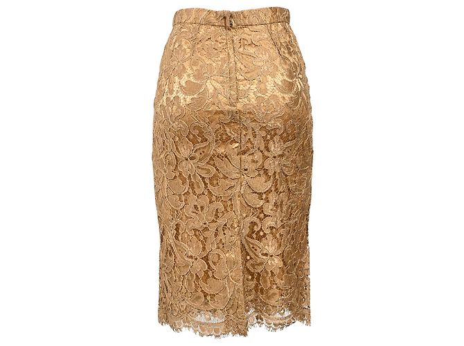 Falda lápiz midi en viscosa marrón con detalles de encaje Dolce & Gabbana Castaño - vista 3