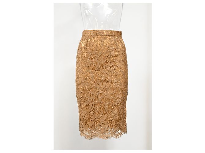 Falda lápiz midi en viscosa marrón con detalles de encaje Dolce & Gabbana Castaño - vista 5