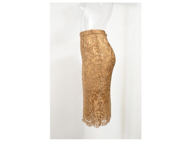 Falda lápiz midi en viscosa marrón con detalles de encaje Dolce & Gabbana Castaño - vista 6