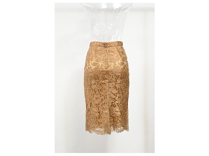 Falda lápiz midi en viscosa marrón con detalles de encaje Dolce & Gabbana Castaño - vista 7