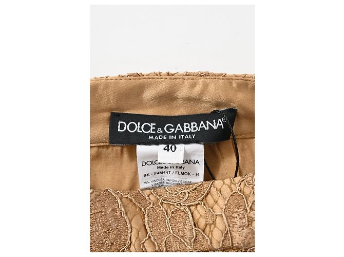 Falda lápiz midi en viscosa marrón con detalles de encaje Dolce & Gabbana Castaño - vista 8