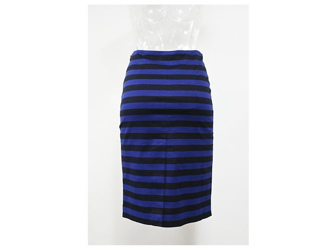 Falda midi ajustada a rayas de Prada en algodón negro y azul Multicolor - vista 7
