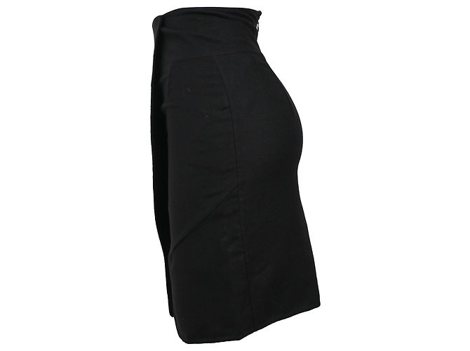 Saia lápis mini em lã preta com detalhe envolvente Saint Laurent Preto - vista 2