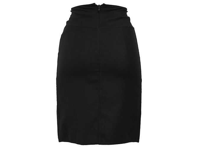 Saia lápis mini em lã preta com detalhe envolvente Saint Laurent Preto - vista 3