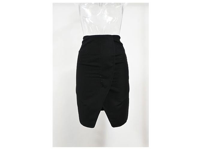 Saia lápis mini em lã preta com detalhe envolvente Saint Laurent Preto - vista 5