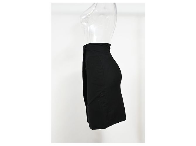 Saia lápis mini em lã preta com detalhe envolvente Saint Laurent Preto - vista 6