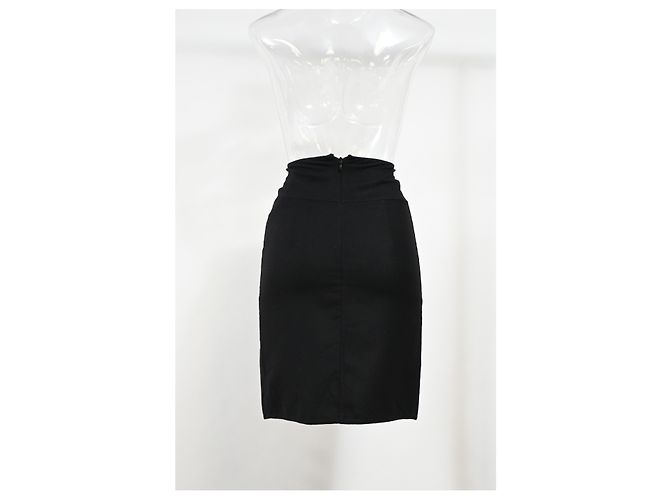 Saia lápis mini em lã preta com detalhe envolvente Saint Laurent Preto - vista 7