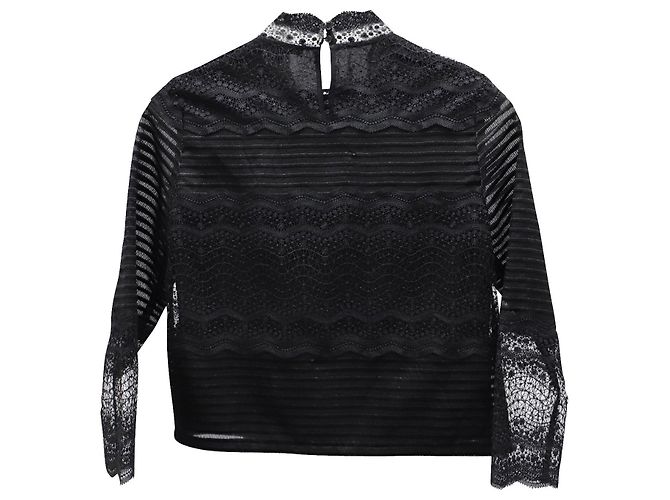 Maje Spitzenbluse mit hohem Kragen aus schwarzem Polyester - Ansicht 3