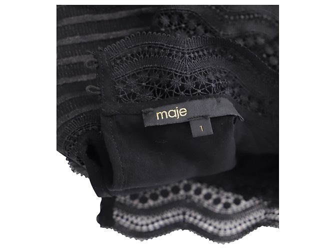 Maje Spitzenbluse mit hohem Kragen aus schwarzem Polyester - Ansicht 4