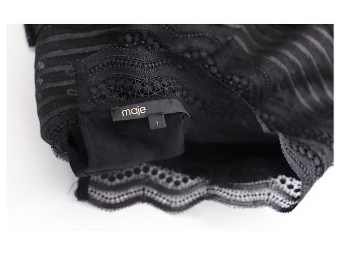 Maje Spitzenbluse mit hohem Kragen aus schwarzem Polyester - Ansicht 5