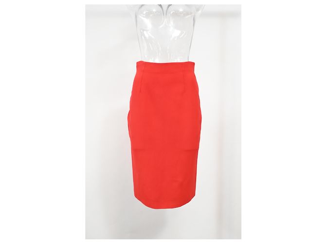 Jupe crayon midi Alexander Mcqueen en laine rouge - vue 5