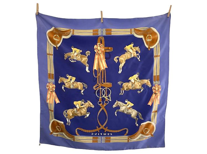 Foulard in seta Hermès Carré 90 Jumping Blu - vista 2