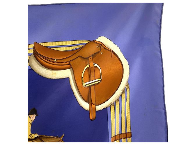 Foulard in seta Hermès Carré 90 Jumping Blu - vista 4
