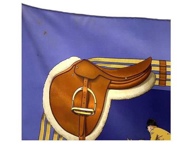 Foulard in seta Hermès Carré 90 Jumping Blu - vista 5