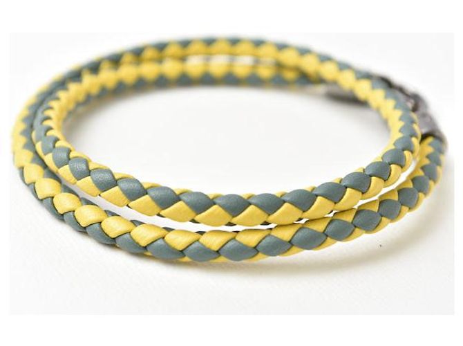 Pulseira/Bangle de couro 2 fios Intrecciato da Tod's, Verde/Amarelo - vista 2