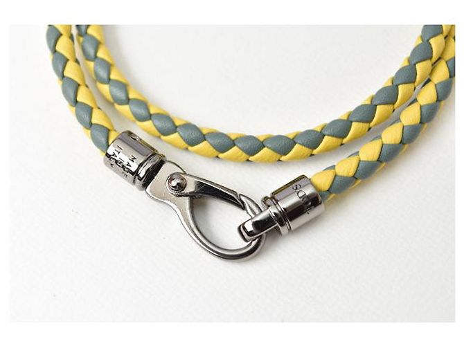 Pulseira/Bangle de couro 2 fios Intrecciato da Tod's, Verde/Amarelo - vista 3