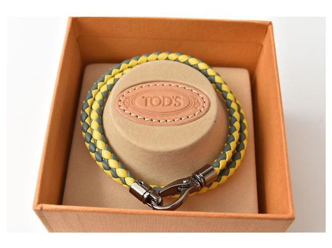 Pulseira/Bangle de couro 2 fios Intrecciato da Tod's, Verde/Amarelo - vista 4