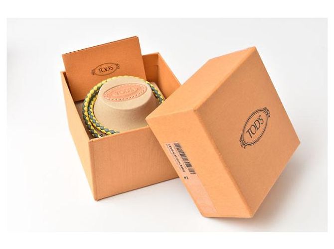 Pulseira/Bangle de couro 2 fios Intrecciato da Tod's, Verde/Amarelo - vista 5