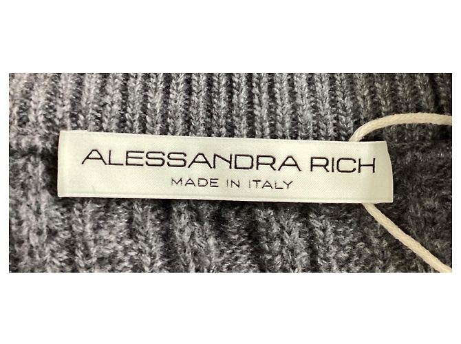 Grauer Woll-Cardigan mit Kabelstrickknöpfen von Alessandra Rich - Ansicht 11