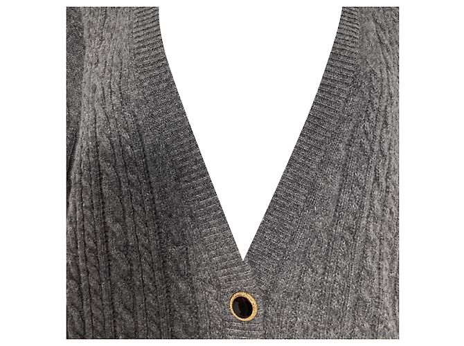 Grauer Woll-Cardigan mit Kabelstrickknöpfen von Alessandra Rich - Ansicht 2