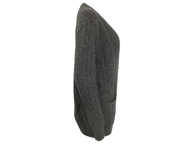 Grauer Woll-Cardigan mit Kabelstrickknöpfen von Alessandra Rich - Ansicht 3