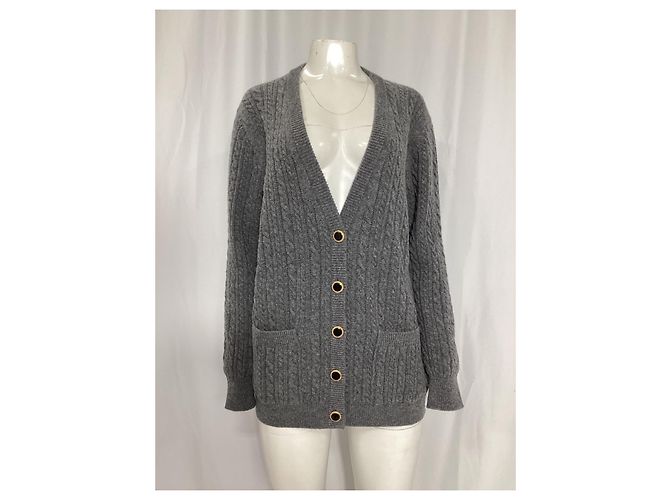 Grauer Woll-Cardigan mit Kabelstrickknöpfen von Alessandra Rich - Ansicht 7