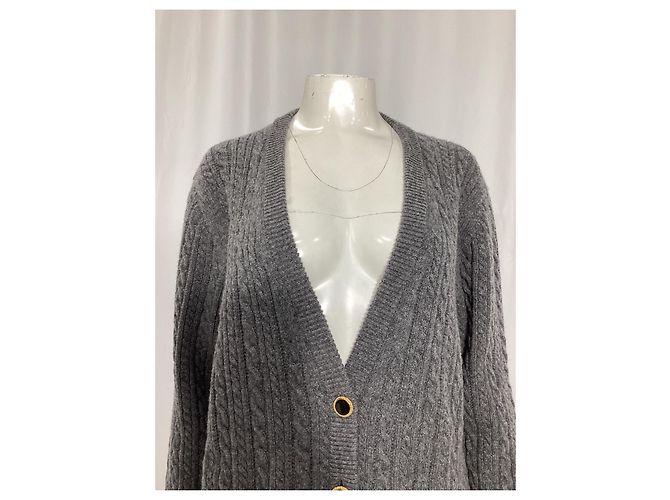 Grauer Woll-Cardigan mit Kabelstrickknöpfen von Alessandra Rich - Ansicht 8