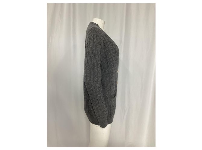 Grauer Woll-Cardigan mit Kabelstrickknöpfen von Alessandra Rich - Ansicht 9