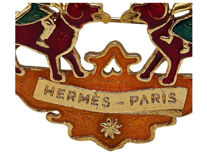 Hermès Vintage Hund Mädchen Brosche Hermes Gold Mehrfarbig Golden Metallisch - Ansicht 3